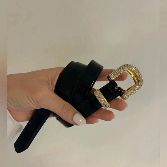 Vintage Black Belt with Jeweled Buckle main image 4